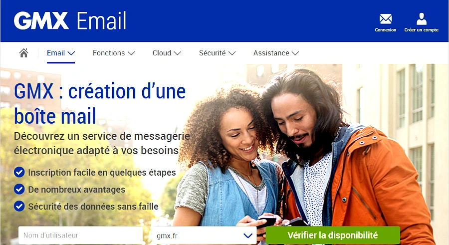 Page de création d’une adresse email GMX