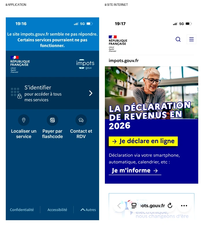 Différence site et application impots