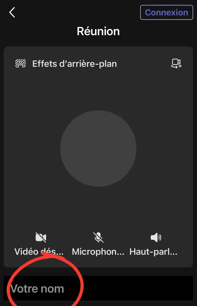 Entrer son nom pour rejoindre la réunion Teams